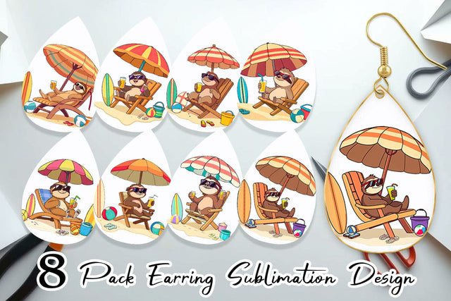Earring Summer Sloth Sublimation artnoy 