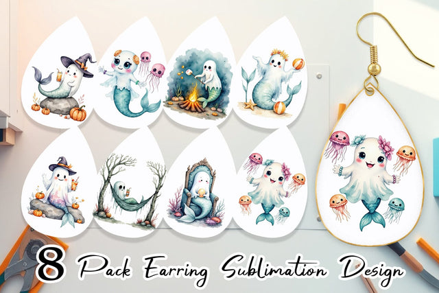 Earring Summerween Ghost Mermaids Sublimation artnoy 