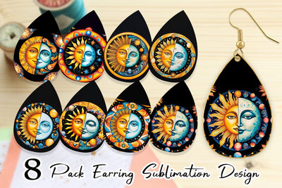 Earring Sun and Moon Surrealism Sublimation artnoy 