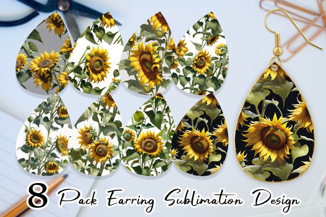 Earring Sunflower Pattern Sublimation artnoy 