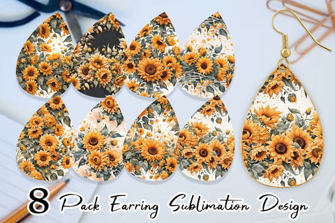 Earring Sunflowers Pattern Sublimation artnoy 