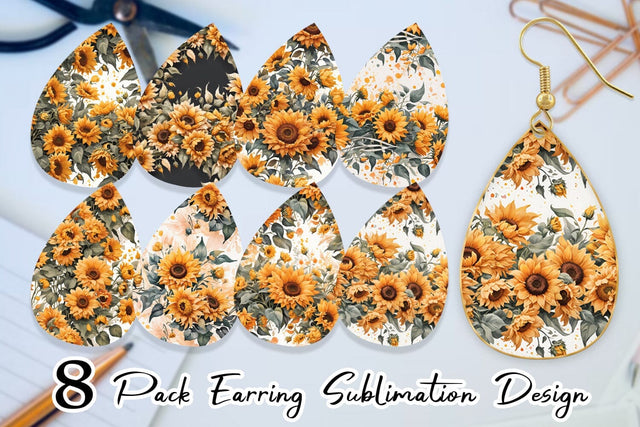 Earring Sunflowers Pattern Sublimation artnoy 