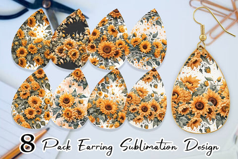 Earring Sunflowers Pattern Sublimation artnoy 