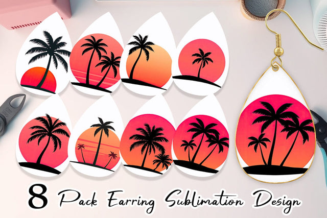 Earring Sunset Palm Tree Sublimation artnoy 