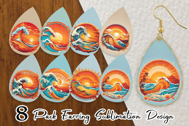 Earring Sunset Waves Beach Sublimation artnoy 