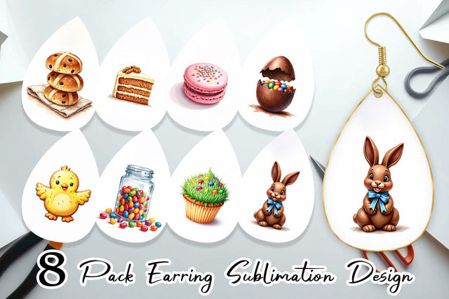 Earring Sweet Easter Treats and Desserts Watercolor Sublimation artnoy 