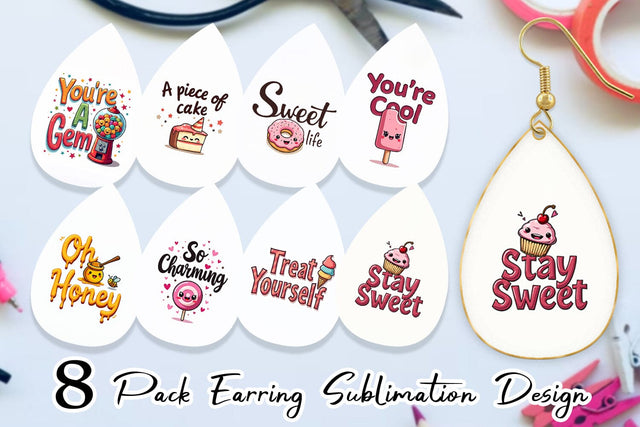 Earring Sweet Nostalgia Retro Kawaii Dessert Quote Sublimation artnoy 