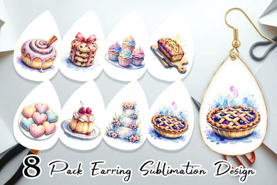 Earring Sweet Watercolor Cakes & Pies Sublimation artnoy 
