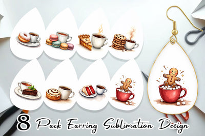 Earring Sweet Winter Treats & Coffee Watercolor Sublimation artnoy 