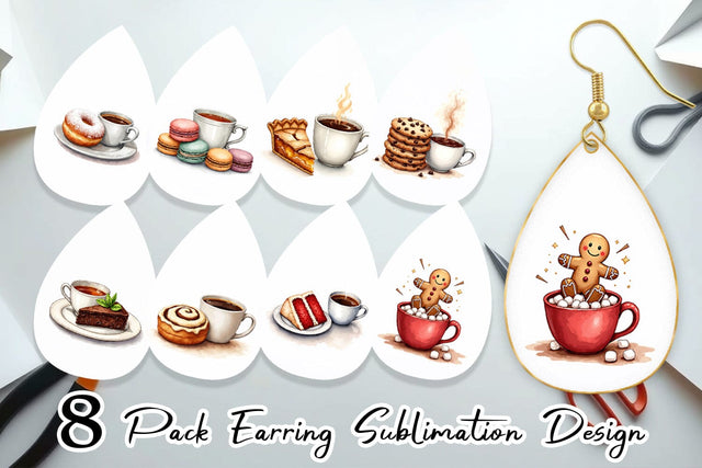 Earring Sweet Winter Treats & Coffee Watercolor Sublimation artnoy 
