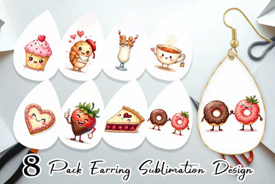 Earring Sweetheart Cafe Valentine Watercolor Treats Sublimation artnoy 