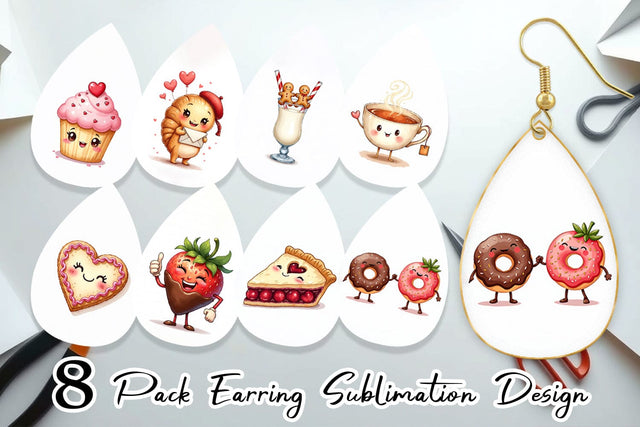 Earring Sweetheart Cafe Valentine Watercolor Treats Sublimation artnoy 