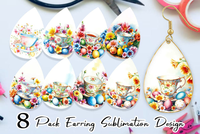 Earring Tea Cup Easter Eggs Sublimation artnoy 