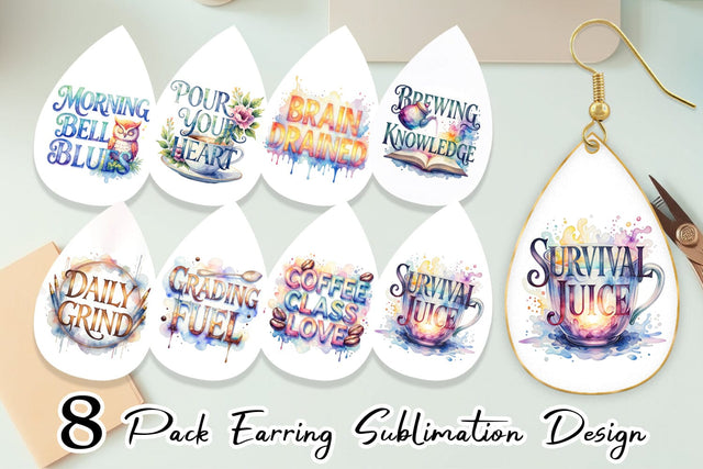 Earring Teacher Coffee Quotes Sublimation artnoy 