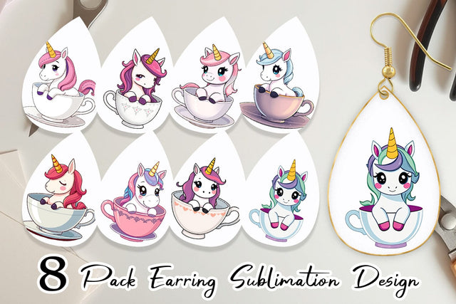 Earring Teacup Unicorn Sublimation artnoy 