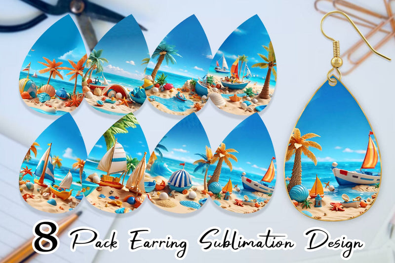 Earring Teardrop 3D Beach Summer Sublimation artnoy 