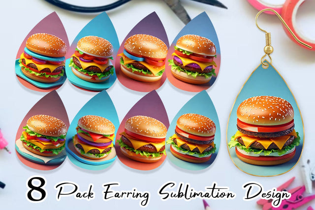 Earring Teardrop 3D Burger Sublimation artnoy 