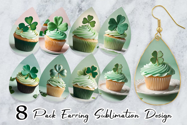 Earring Teardrop 3D Cupcake Patrick Day Sublimation artnoy 