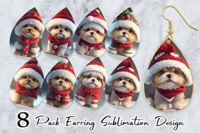 Earring Teardrop 3D Cute Dog Christmas Sublimation artnoy 