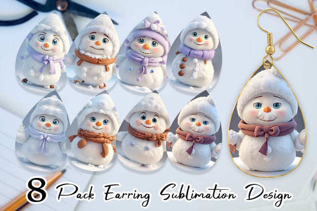 Earring Teardrop 3D Cute Snowman Christmas Sublimation artnoy 