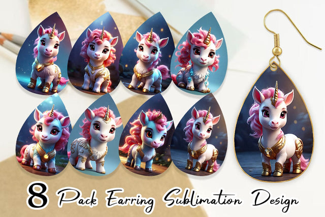 Earring Teardrop 3D Cute Unicorn Sublimation artnoy 