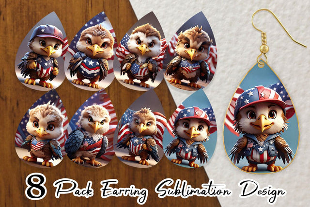 Earring Teardrop 3D Eagle 4th July Patriotic Sublimation artnoy 