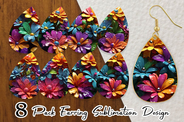 Earring Teardrop 3D Flowers with Waterdrop Sublimation artnoy 