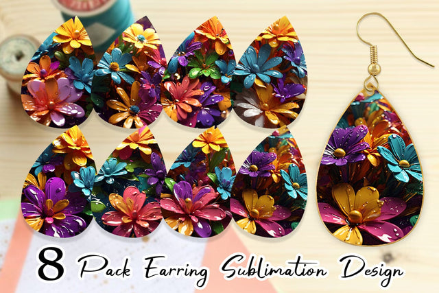 Earring Teardrop 3D Flowers with Waterdrop Sublimation artnoy 