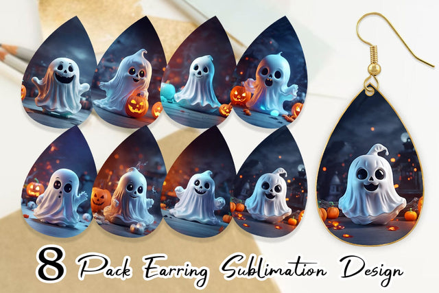 Earring Teardrop 3D Ghost Halloween Sublimation artnoy 