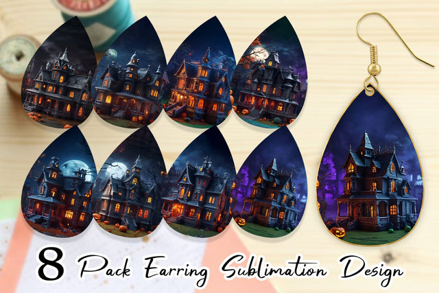 Earring Teardrop 3D Haunted House Sublimation artnoy 