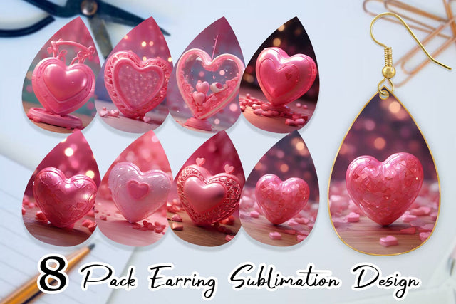 Earring Teardrop 3D Love Valentine Sublimation artnoy 
