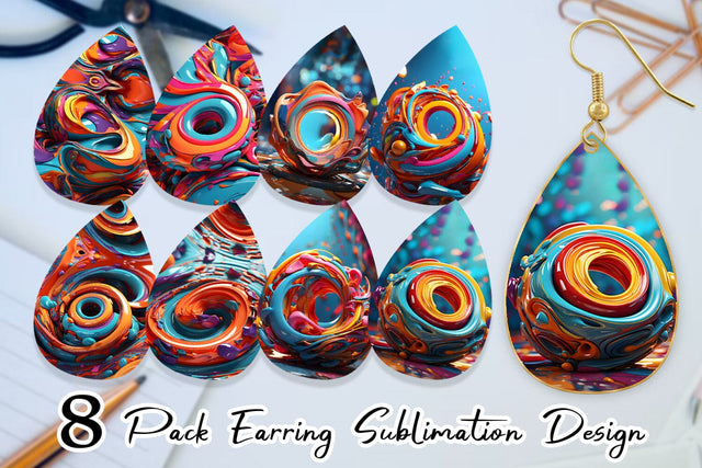 Earring Teardrop 3D Paint Swirling Colorful Sublimation artnoy 
