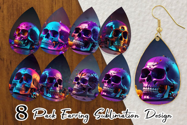Earring Teardrop 3D Skull spooky Sublimation artnoy 