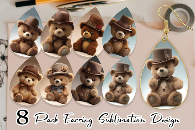 Earring Teardrop 3D Teddy Bear Sublimation artnoy 