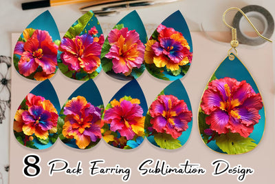 Earring Teardrop 3D Tropical Hibiscus Sublimation artnoy 