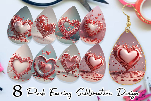 Earring Teardrop 3D Valentine Heart Sublimation artnoy 