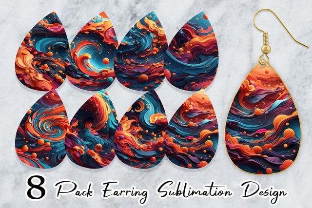 Earring Teardrop 3D Wave Colorful Sublimation artnoy 