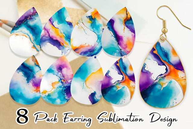 Earring Teardrop Abstract Boho Alcohol Ink Sublimation artnoy 