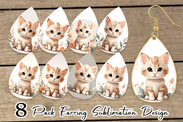 Earring Teardrop Adorable Cute Cat Sublimation artnoy 