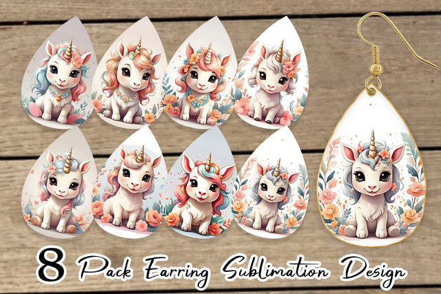 Earring Teardrop Adorable Cute Unicorn Sublimation artnoy 