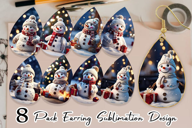 Earring Teardrop Adorable Snowman Christmas Sublimation artnoy 