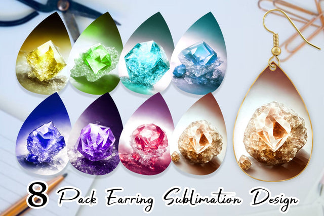 Earring Teardrop Amethyst Crystal Sublimation artnoy 