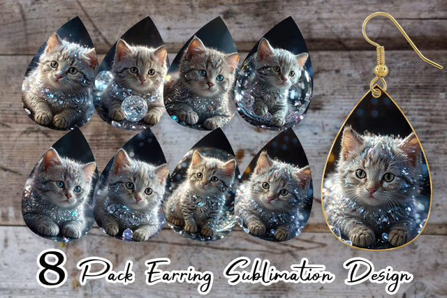 Earring Teardrop Baby Cat Glitter Sublimation artnoy 