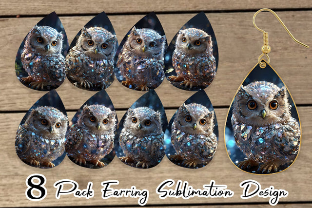 Earring Teardrop Baby Owl Glitter Sublimation artnoy 