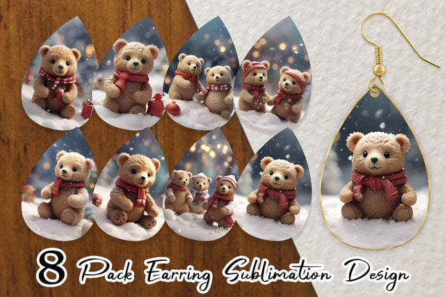 Earring Teardrop Bears Christmas Sublimation artnoy 