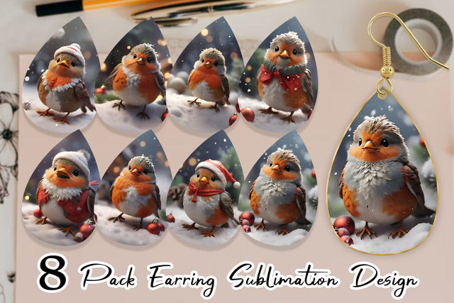 Earring Teardrop Bird Robin Christmas Sublimation artnoy 