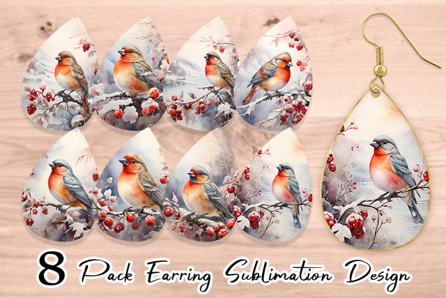 Earring Teardrop Bird Winter Sublimation artnoy 