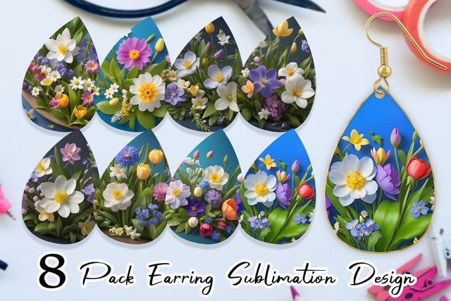 Earring Teardrop Botanical Spring Flowers Sublimation artnoy 