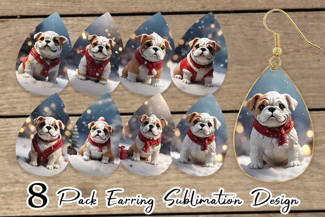 Earring Teardrop Bulldog Christmas Sublimation artnoy 