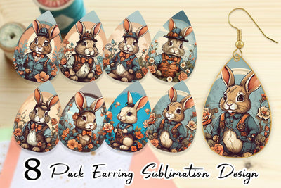 Earring Teardrop Bunny and Flower Sublimation artnoy 